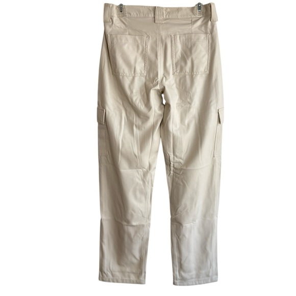 American Eagle Faux Leather Cream Elastic High Waisted Cargo Pants Size 8 Long - Picture 3 of 15